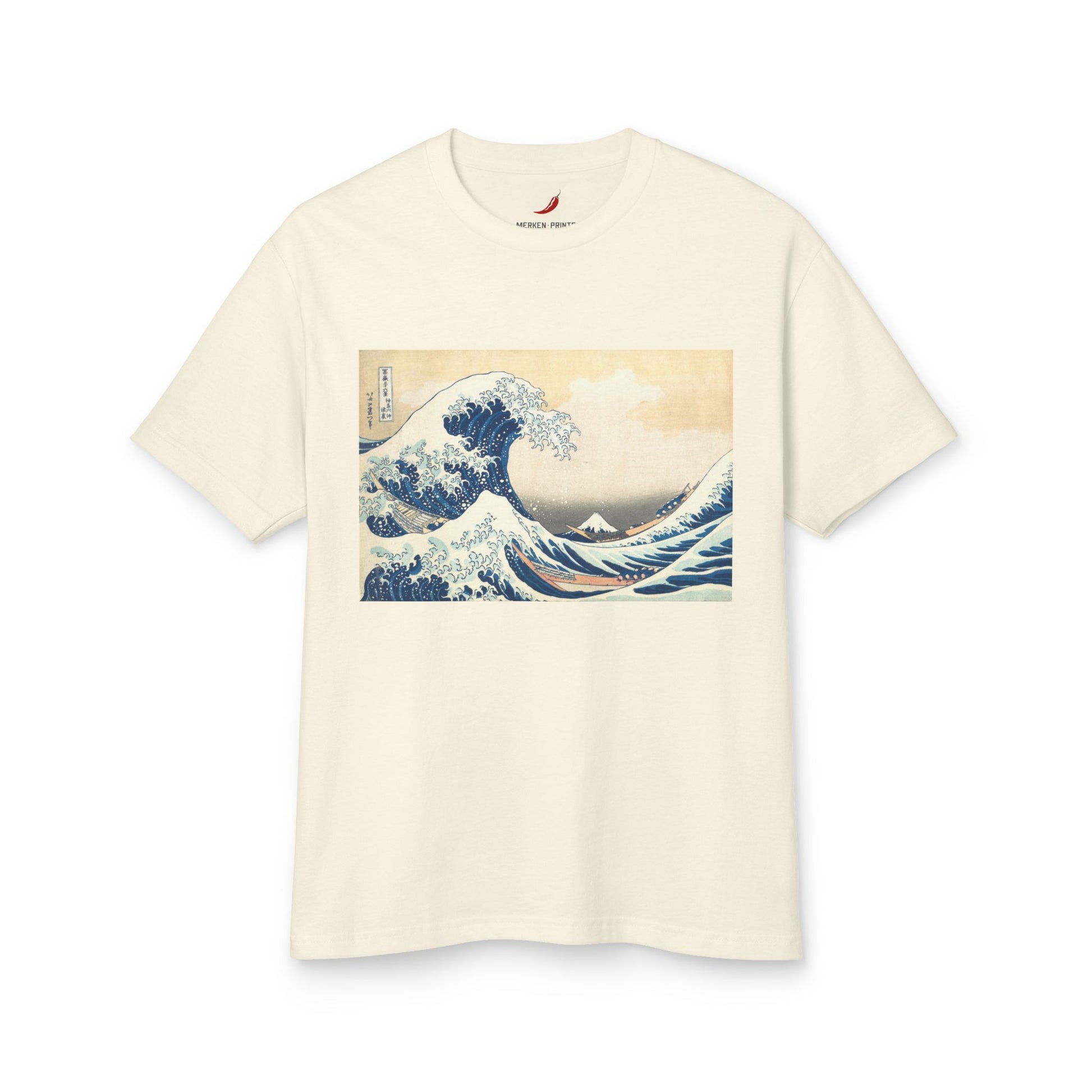Polera Beige con Estampado del Print Japonés de La Gran Ola de Katsushika Hokusai